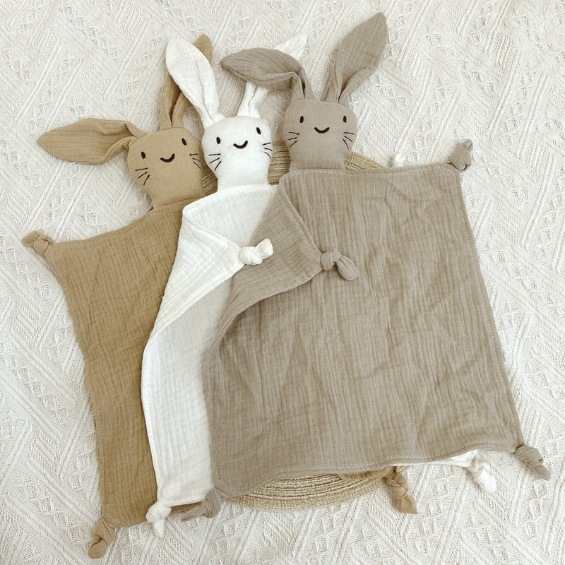 Soft Cotton Muslin Baby Bib Stuffed Rabbit Doll