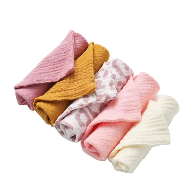 5 Pcs Baby Cotton Square Towel Infant Hand Face Washcloth Handkerchief Muslin Cloth Feeding Bib Burp Cloth Saliva Towel for P31B