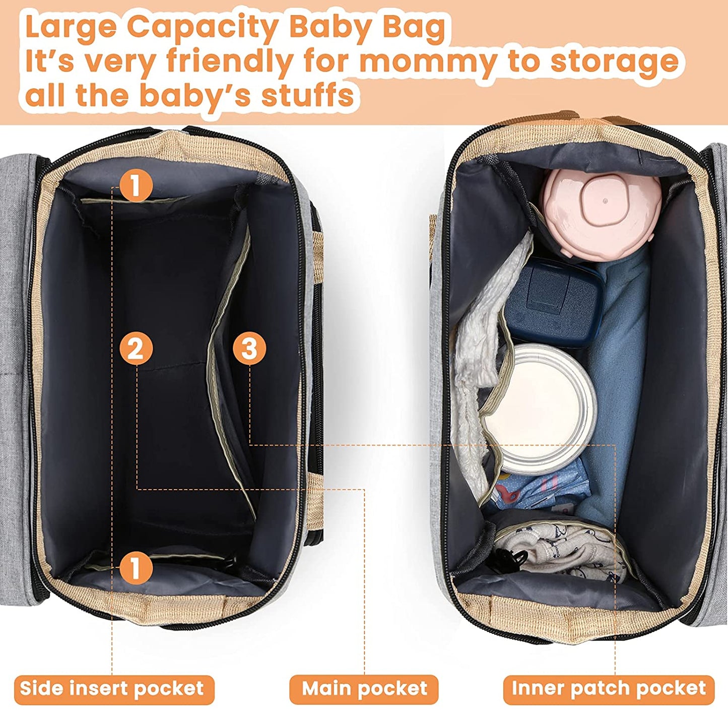 Baby Nappy Changing Bag with built in baby bed - Optional USB Charger