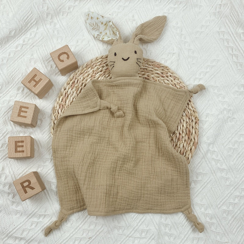 Soft Cotton Muslin Baby Bib Stuffed Rabbit Doll