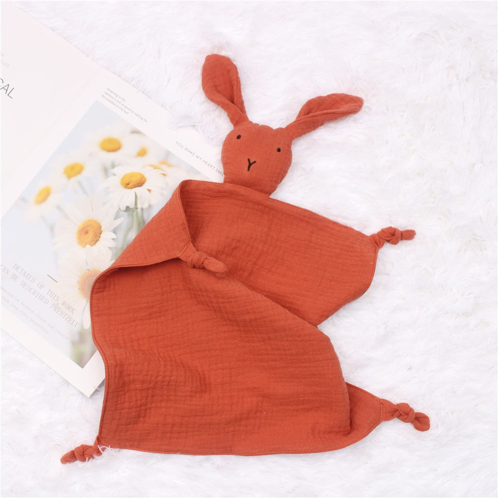 Soft Cotton Muslin Baby Bib Stuffed Rabbit Doll