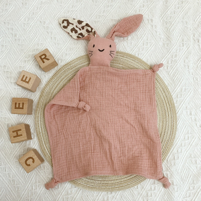 Soft Cotton Muslin Baby Bib Stuffed Rabbit Doll