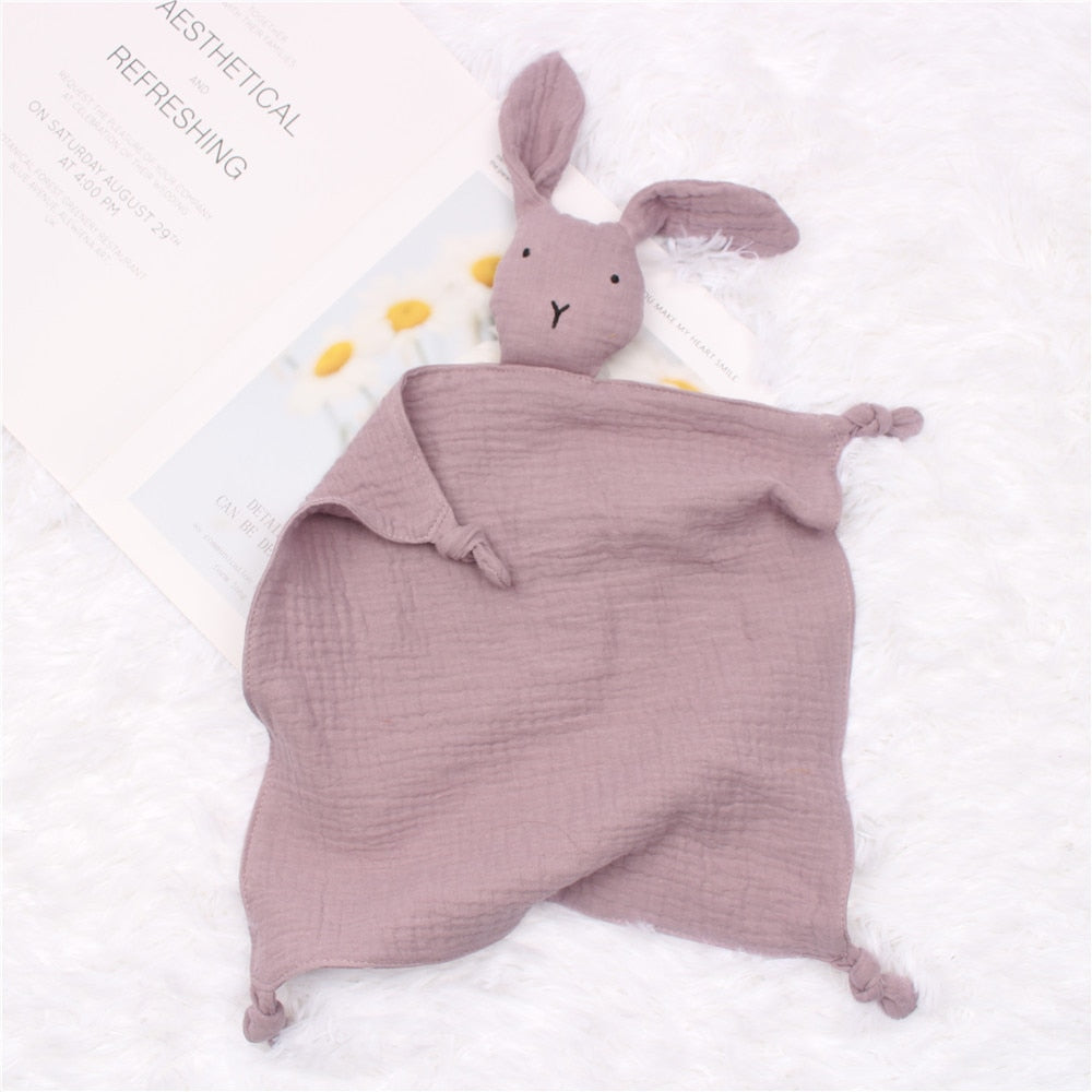 Soft Cotton Muslin Baby Bib Stuffed Rabbit Doll