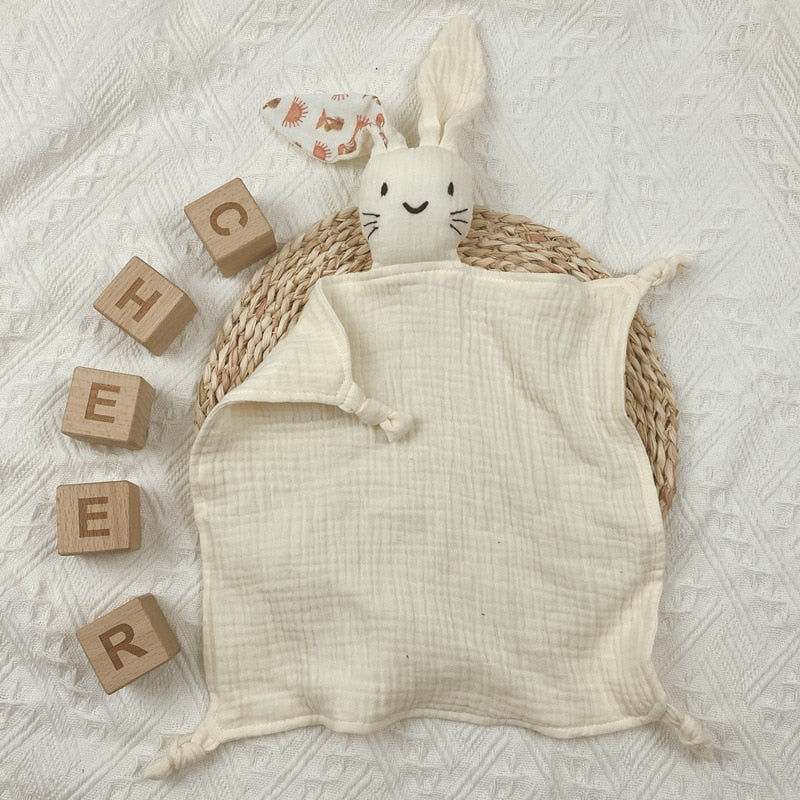 Soft Cotton Muslin Baby Bib Stuffed Rabbit Doll