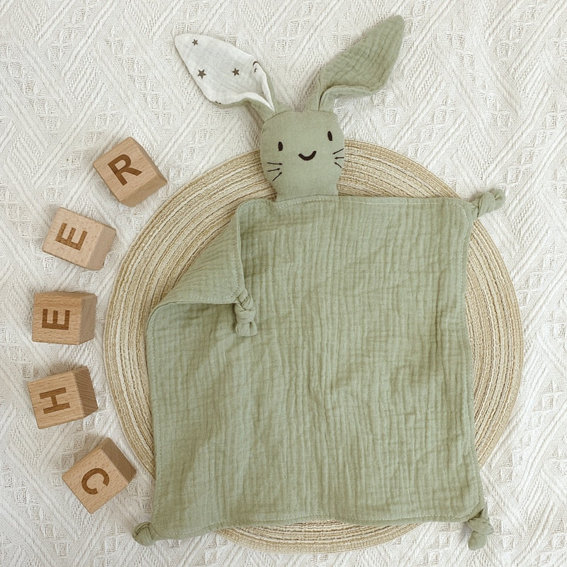 Soft Cotton Muslin Baby Bib Stuffed Rabbit Doll