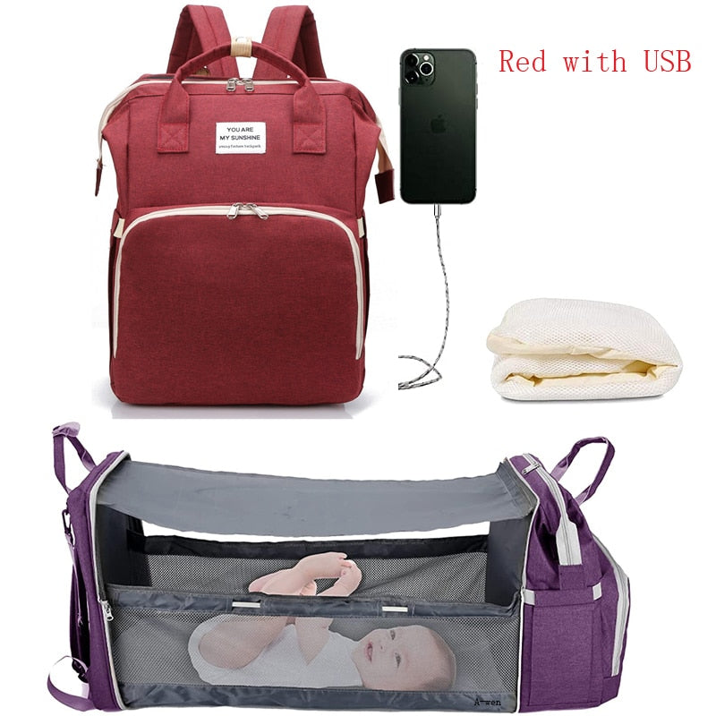 Baby Nappy Changing Bag with built in baby bed - Optional USB Charger