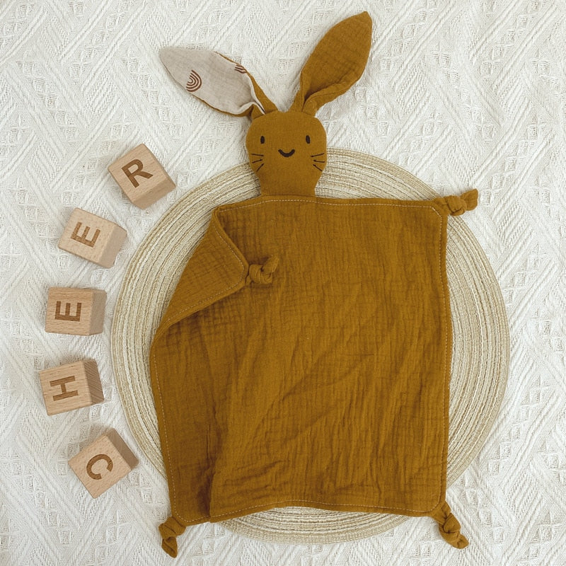 Soft Cotton Muslin Baby Bib Stuffed Rabbit Doll