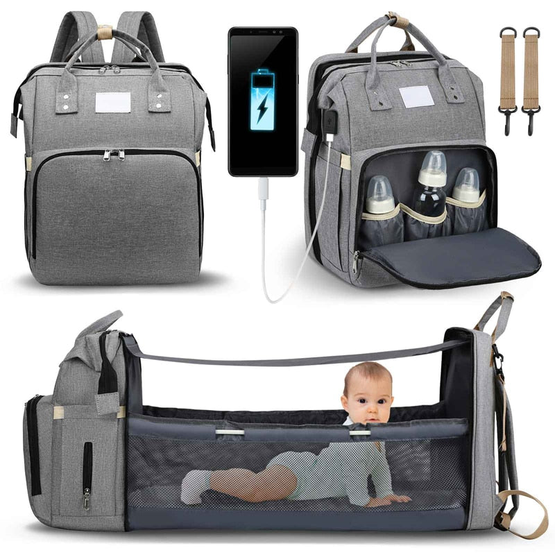 Baby Nappy Changing Bag with built in baby bed - Optional USB Charger