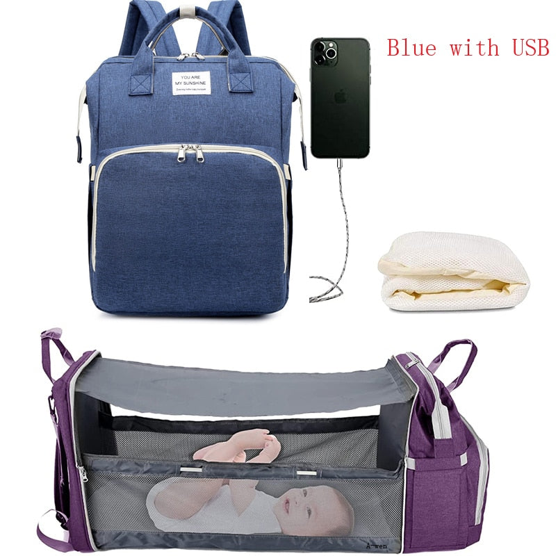 Baby Nappy Changing Bag with built in baby bed - Optional USB Charger